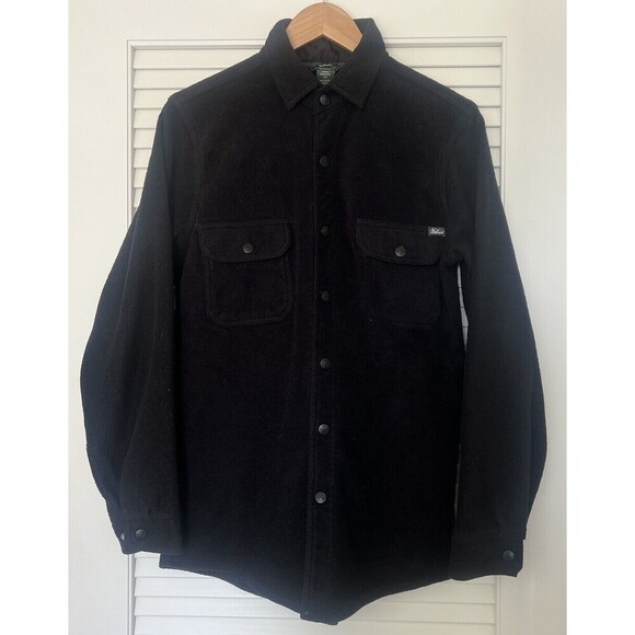 Woolrich Woolen Mills Shirt Jacket Mens S Black Fleece Lined Snap Front Shacket - Picture 1 of 6